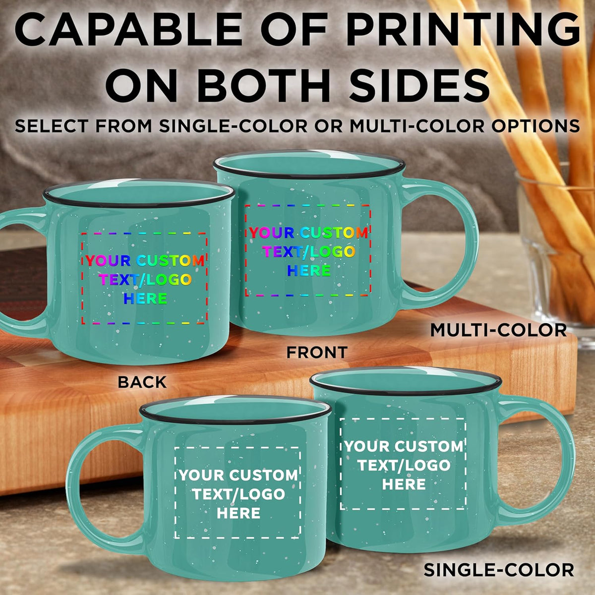 DISCOUNT PROMOS Custom Ceramic Campfire Coffee Mugs 13 oz. Set of 100, Personalized Bulk Pack