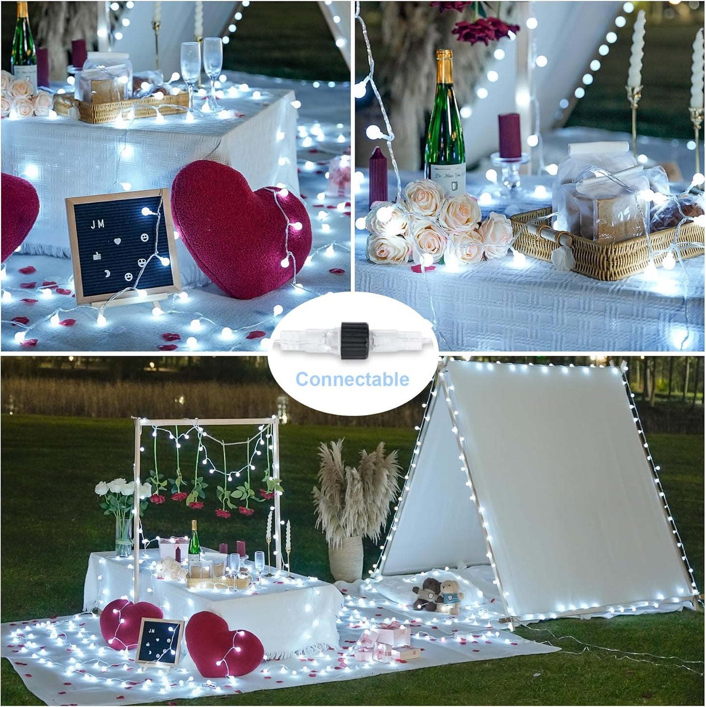 JMEXSUSS 100 LED Connectable Globe String Lights Indoor, 33 ft White String Lights Plug in with