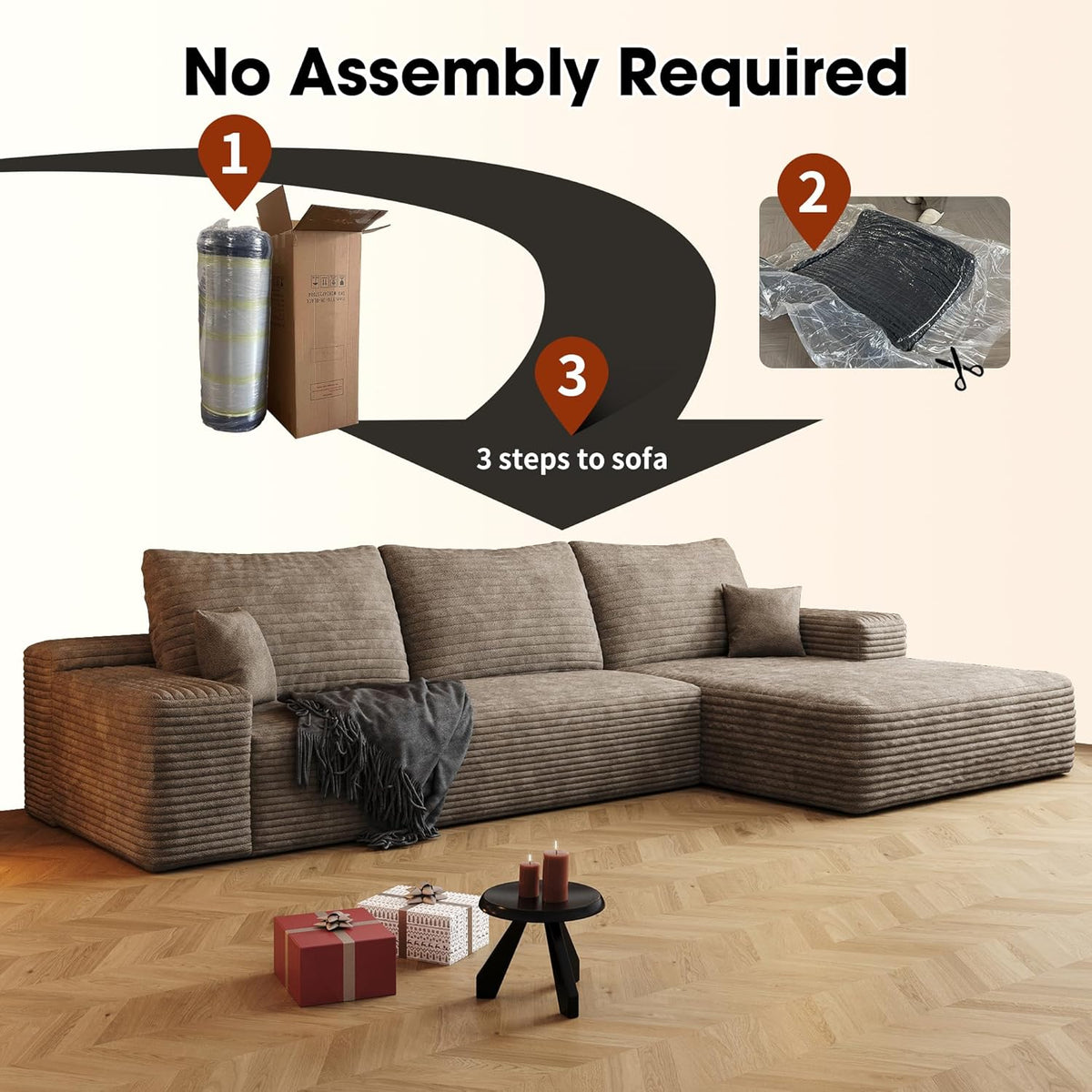 108" Sectional Couches for Living Room Modern Modular Sofa with L-Shape Couchs Upholstered Boneless