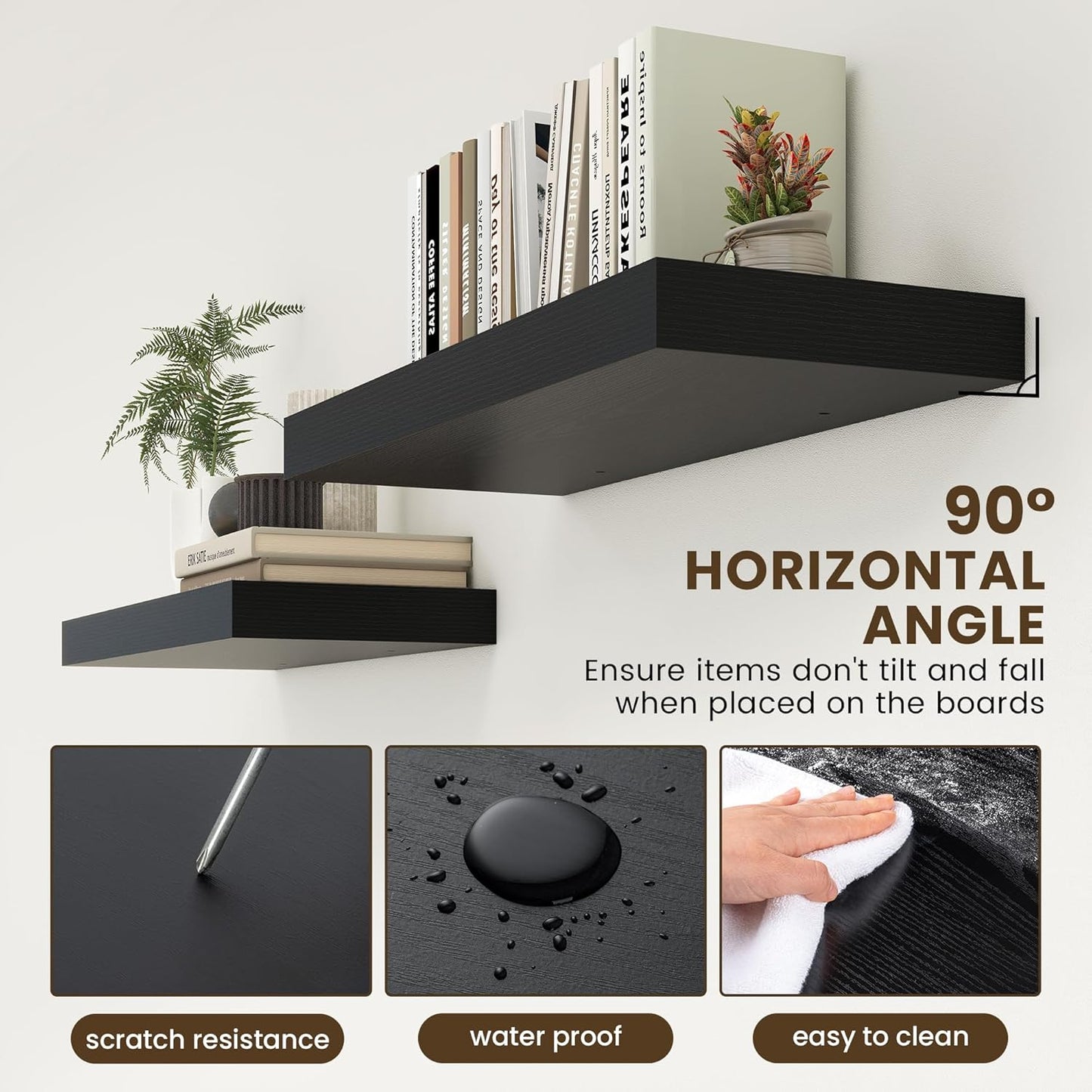 Deep Floating Shelves for Wall | 30 Inch Wide x 12 Inch Black Deep Floating Shelves | 30W x 12D