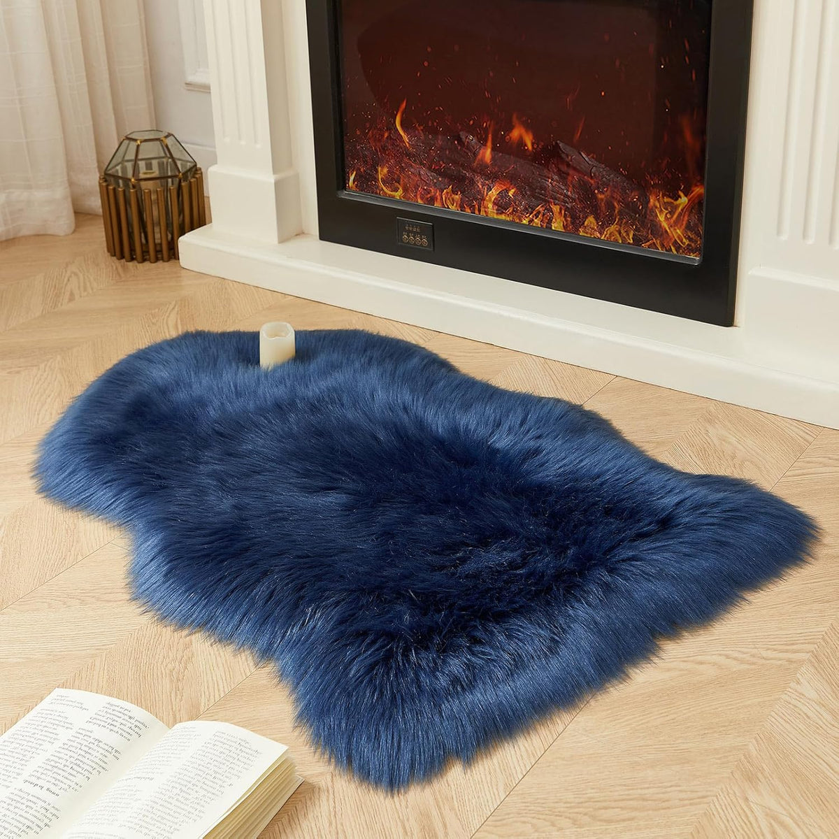 AMTOVO Faux Fur Rug, Dark Blue Small Area Rug, Fluffy Sheepskin Rug, Fuzzy Ultra Soft 2 x 3 ft Shag