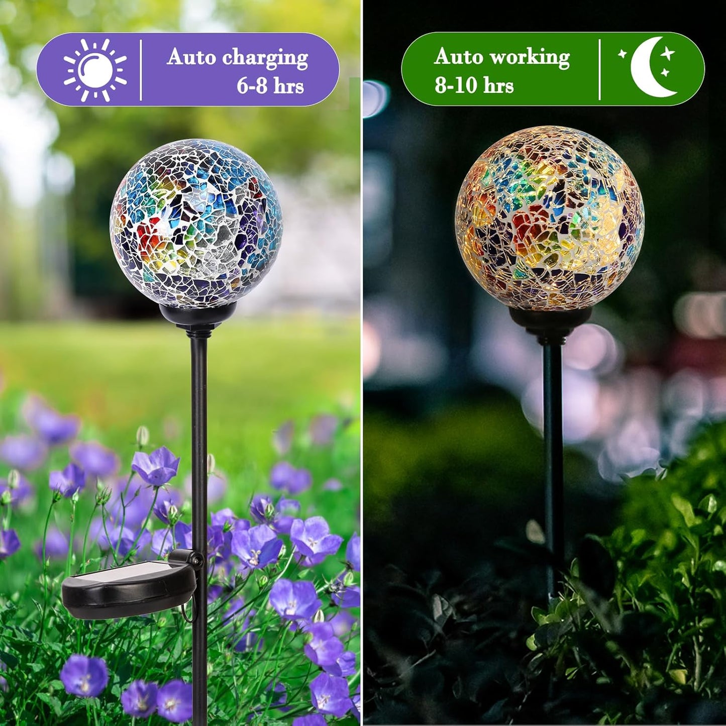 Solar Garden Lights Outdoor Decorative - Solar Gazing Ball Mosaic Garden Stakes Decorative