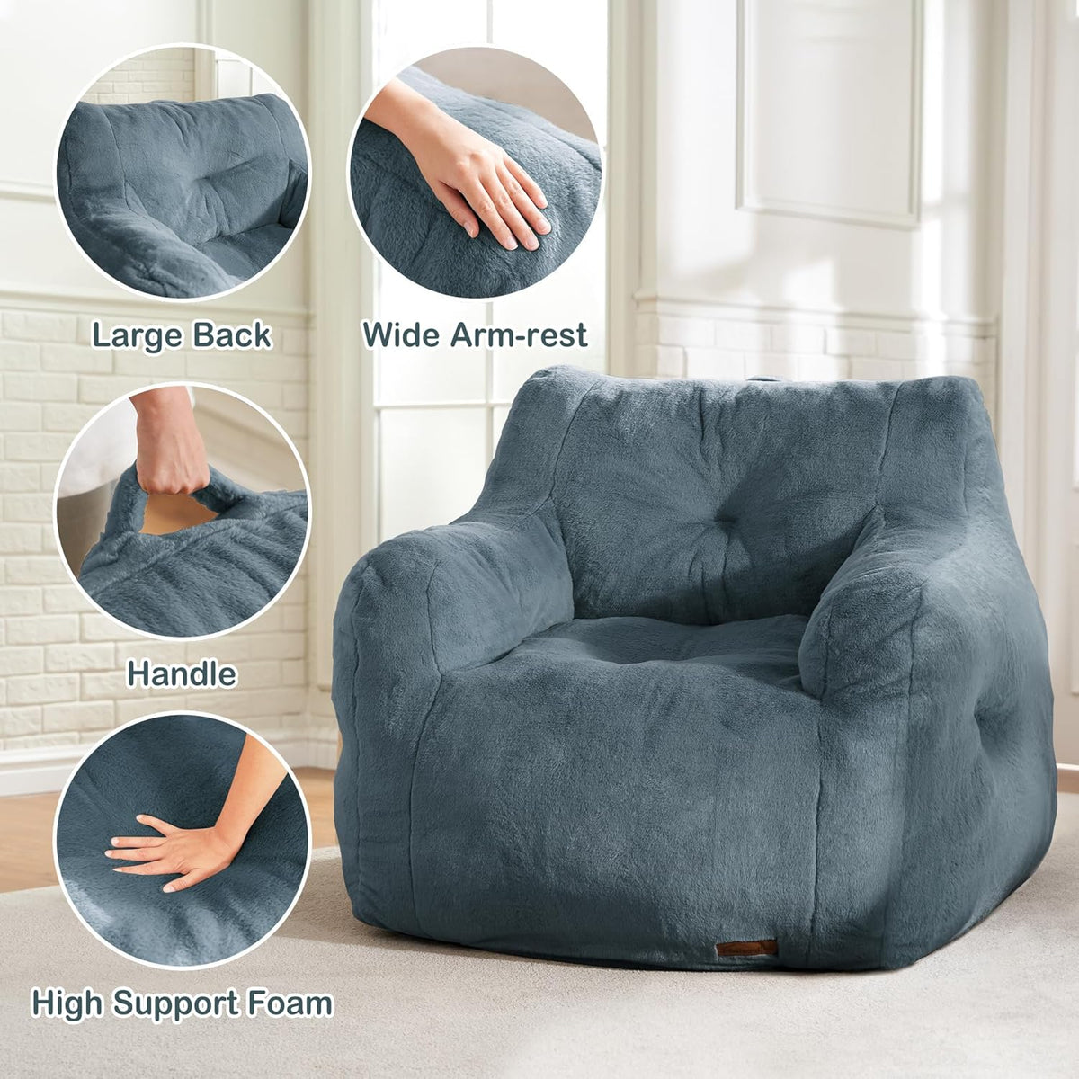 Hobestluk Bean Bag Chair for Adult Small Bean Bag Chairs with Arms Furry Beanbag Chair with Foam