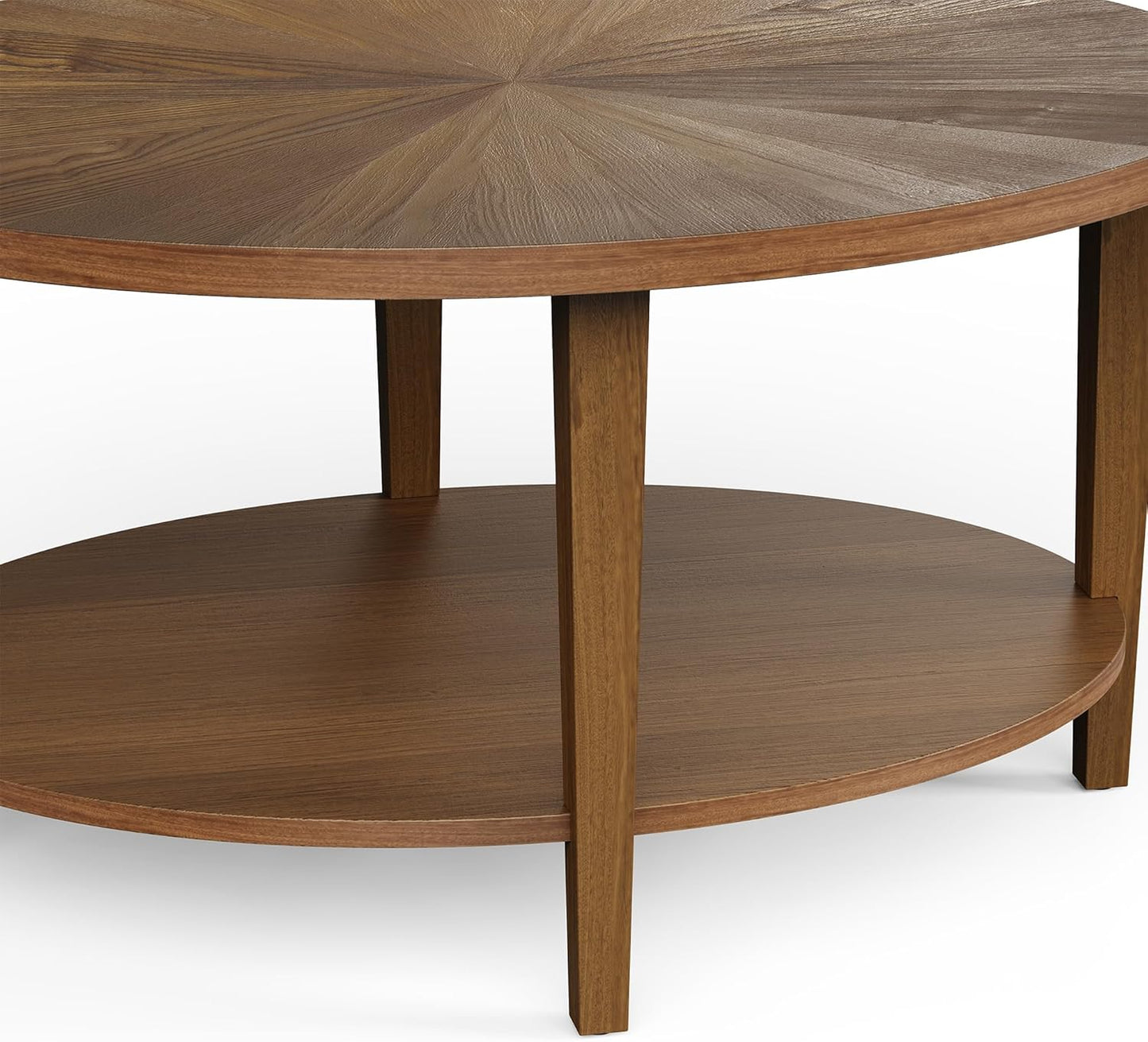 Solid Wood Oval Coffee Table for Living Room, 2 Tier Oval Rustic Coffee Table with Storage Shelf