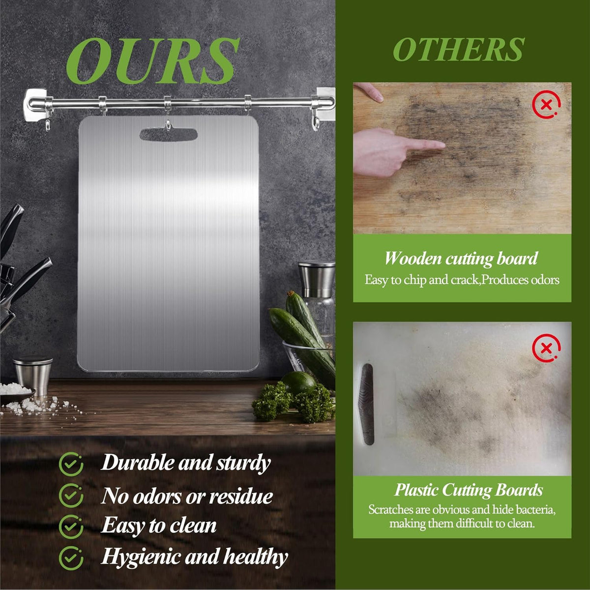 Titanium Cutting Board, 100% Pure Titanium Cutting Boards for Kitchen, Double Sided Food-Grade