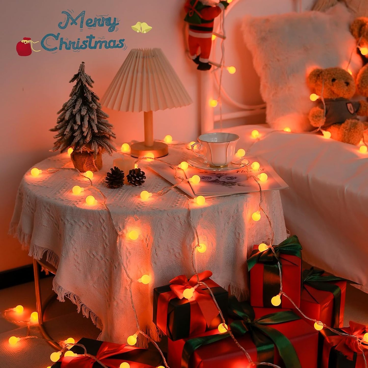 JMEXSUSS Orange String Lights Indoor, Connectable 100 LED Globe String Lights Plug in with Remote