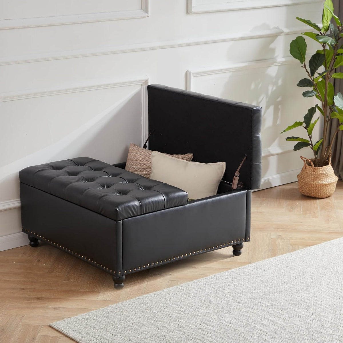 Tbfit Large Square Storage Ottoman Bench, Tufted Upholstered Coffee Table Ottomans with Lift Top &
