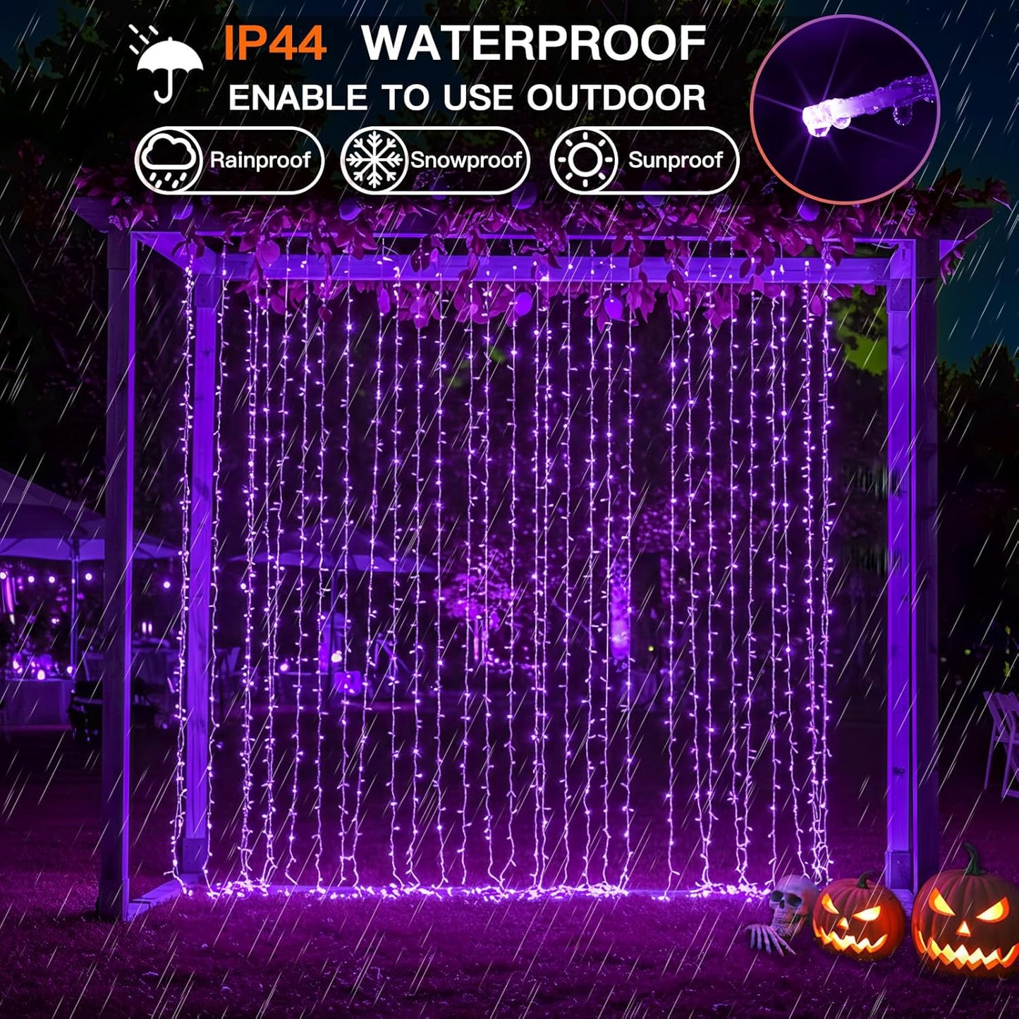 suddus Color Changing Curtain Lights for Halloween, 200 LED 6.5ft x 6.5ft Hanging String Lights