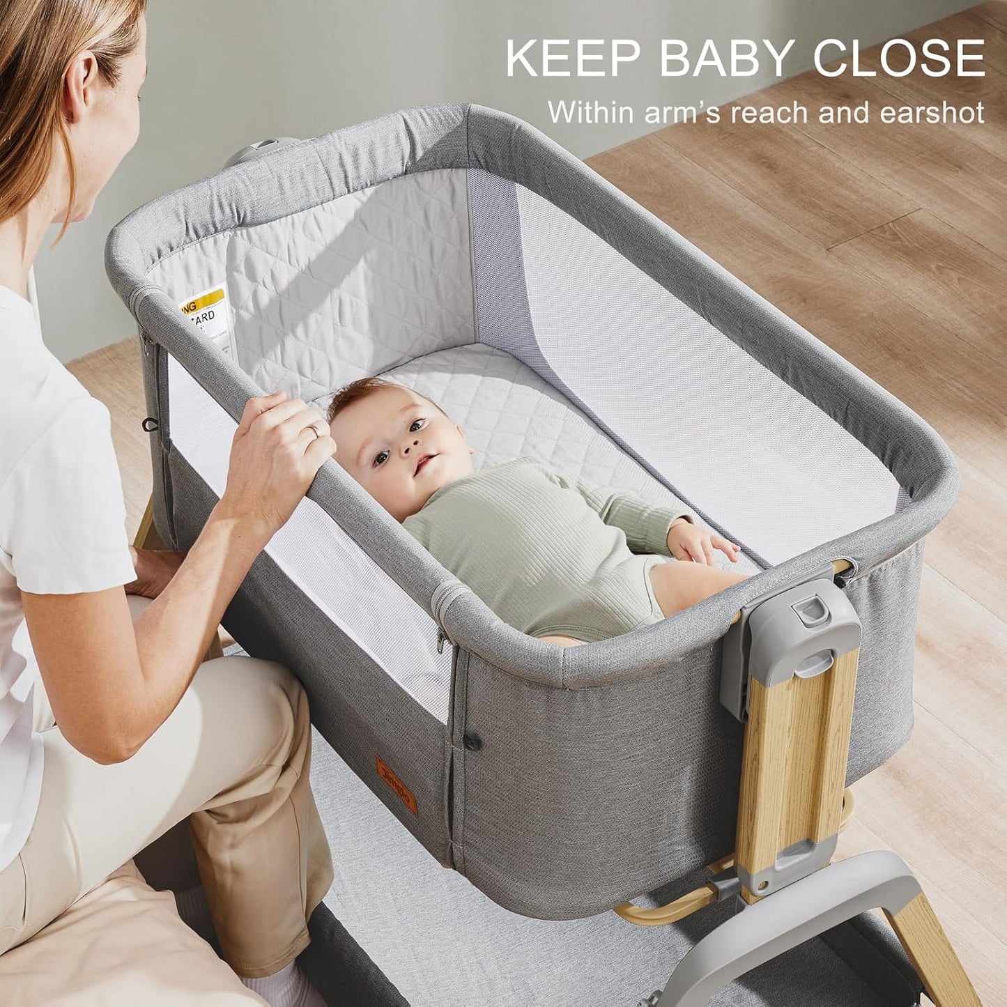 3 in 1 Baby Bassinet, Rocking Bassinets with Comfy Mattress and Wheels, Adjustable Height Bassinet