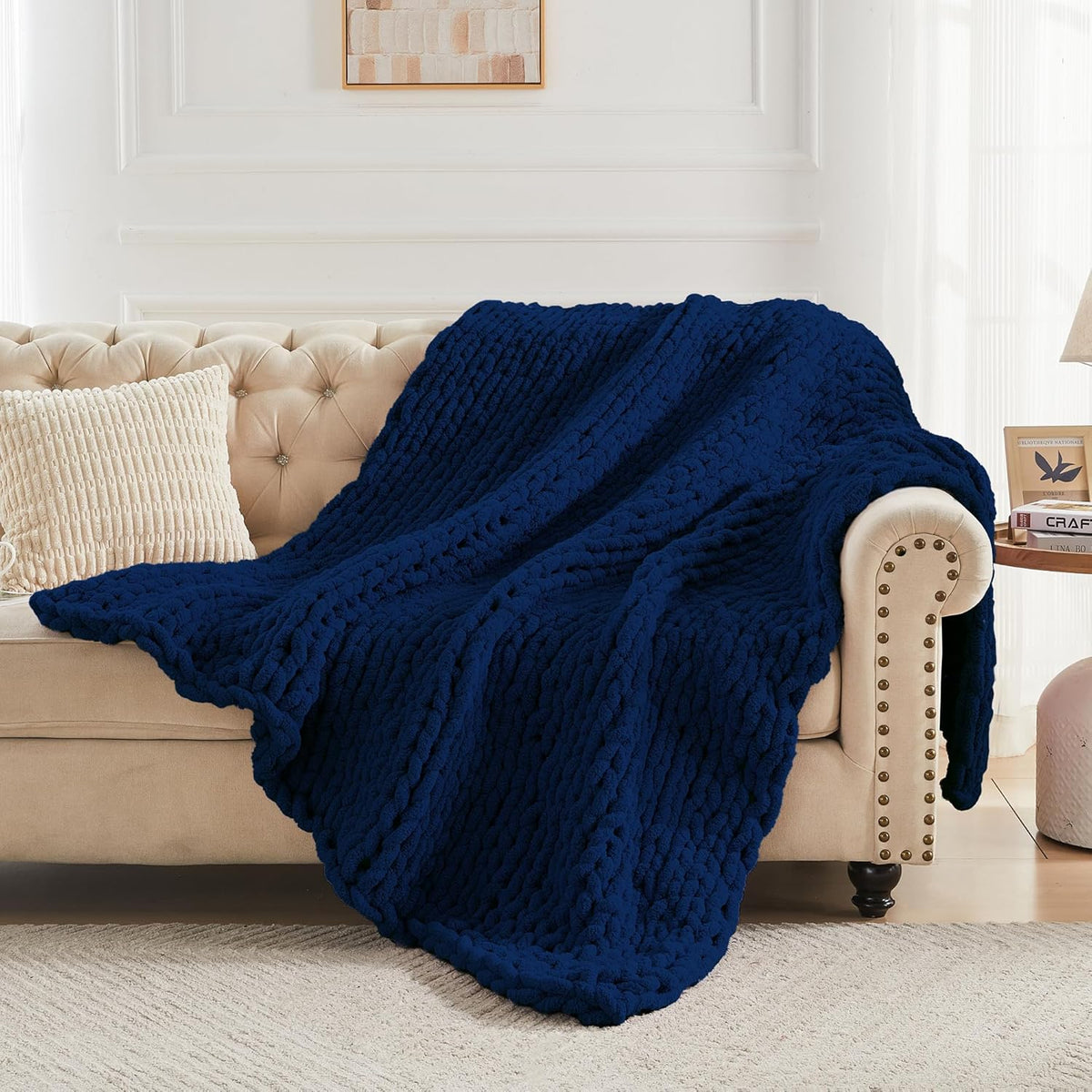 Carriediosa Chunky Knit Throw Blanket 60" X 80" Twin, 100% Hand Made Large Chenille Loop Yarn Soft