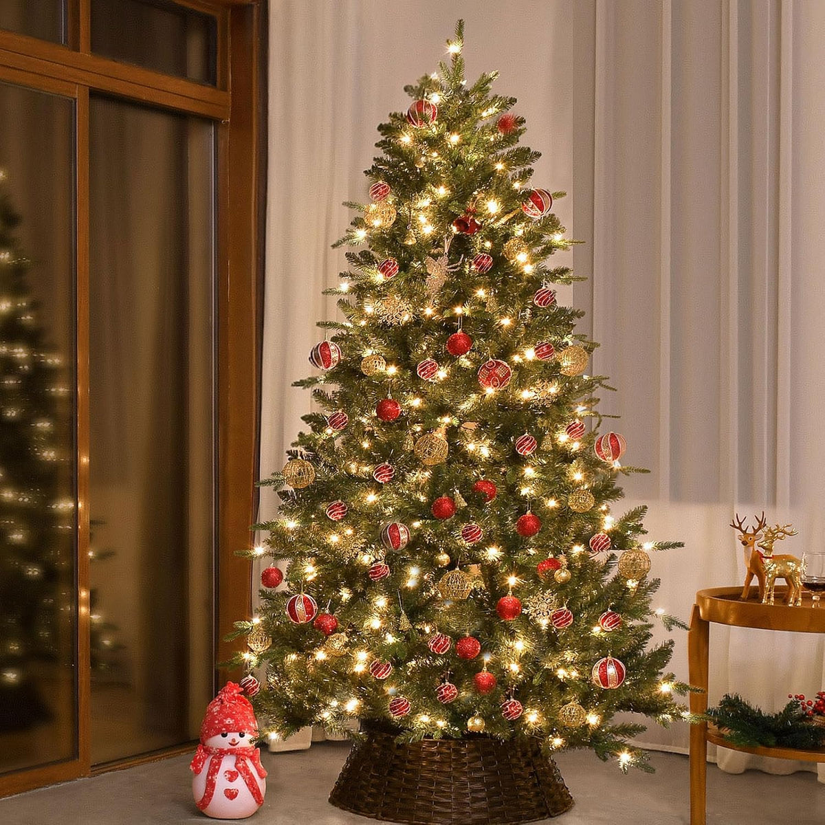 4FT Pre-Lit Artificial Christmas Tree with 628 PE&PVC Mixed Branch Tips, 200 Warm White Lights