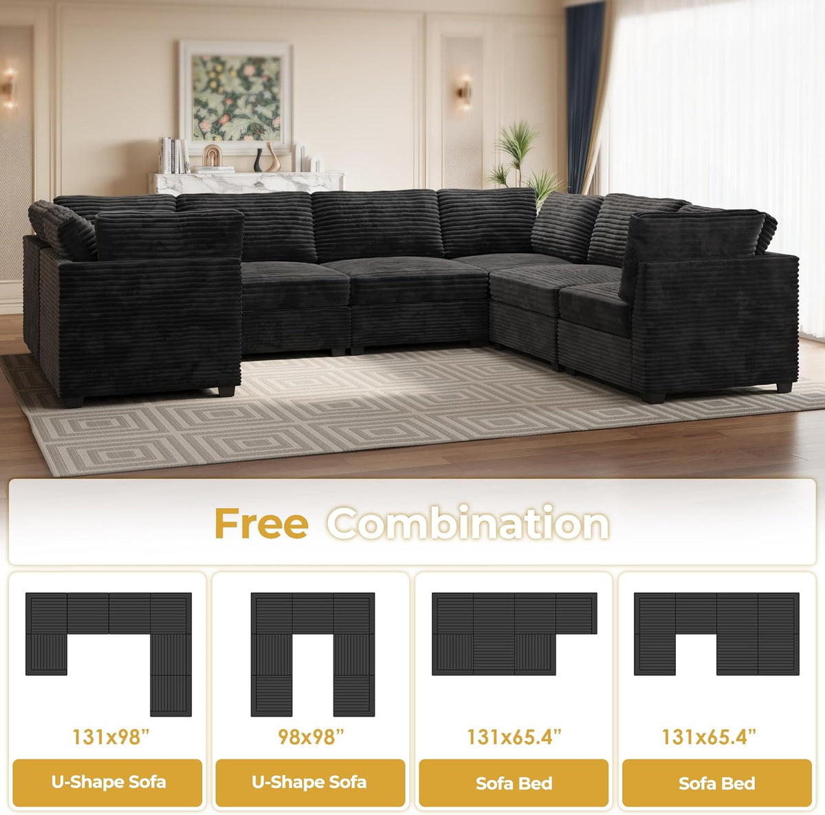 HOOOWOOO Modular Sectional Sofa,7 Pieces Sectional Couches for Living Room,131X98 U Shaped Cloud