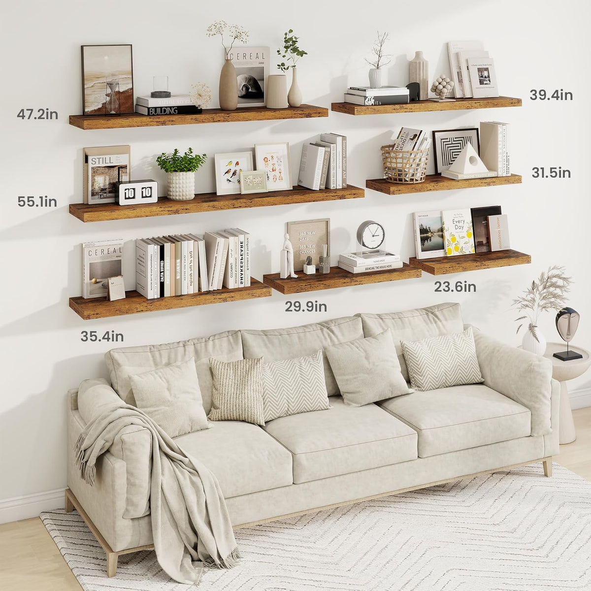Fun Memories Floating Shelves for Wall, 32 Inch Rustic Wood Wall Mounted Shelves for Bathroom
