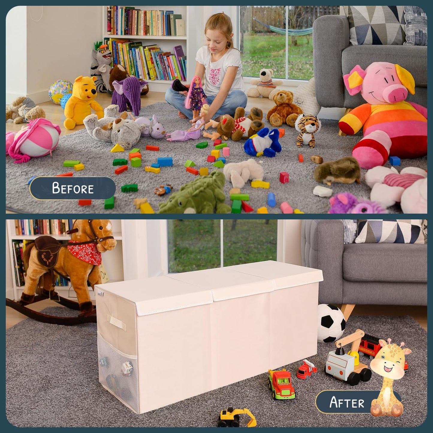 Extra Large Toy Storage Organizer with Lid - Sturdy, Collapsible Toy Chest Storage Box Design