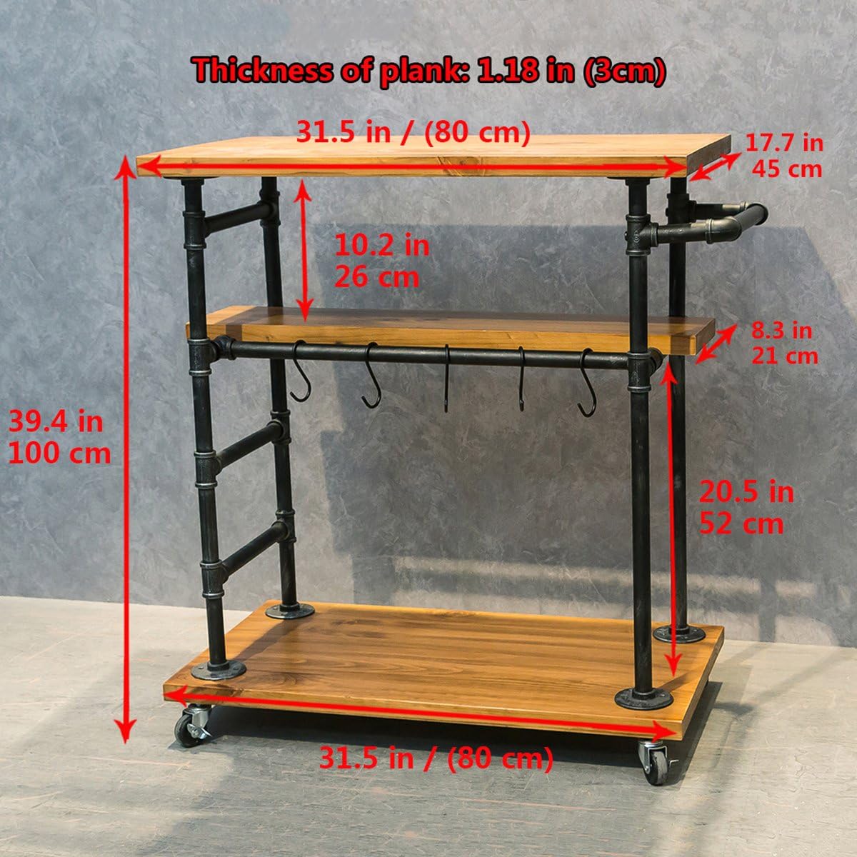 Industrial Portable Kitchen Island on Wheels,Bar Carts for the Home Wine Bar Beverage Coffee