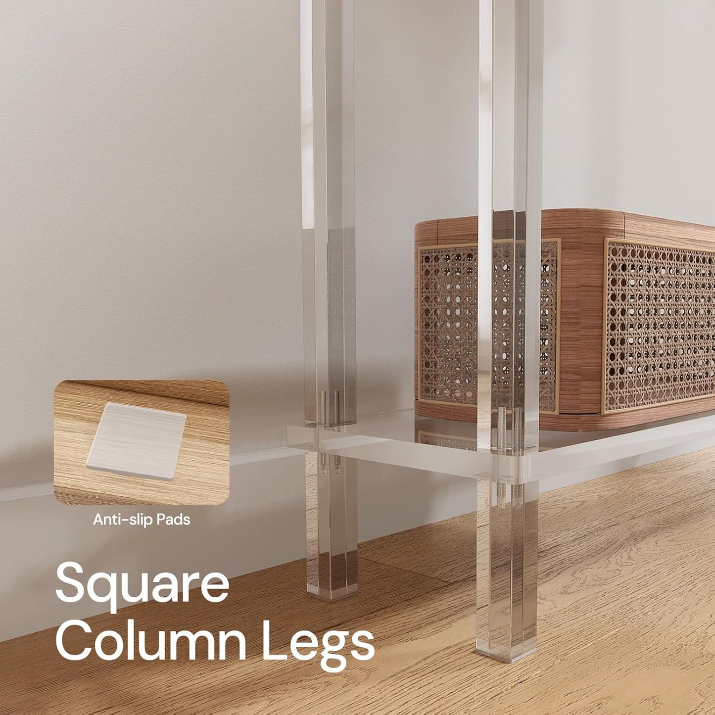 Acrylic Narrow Console Table for Entryway, 7.6" D x 39.4" W x 31.5" H, Square Legs, Skinny Entry