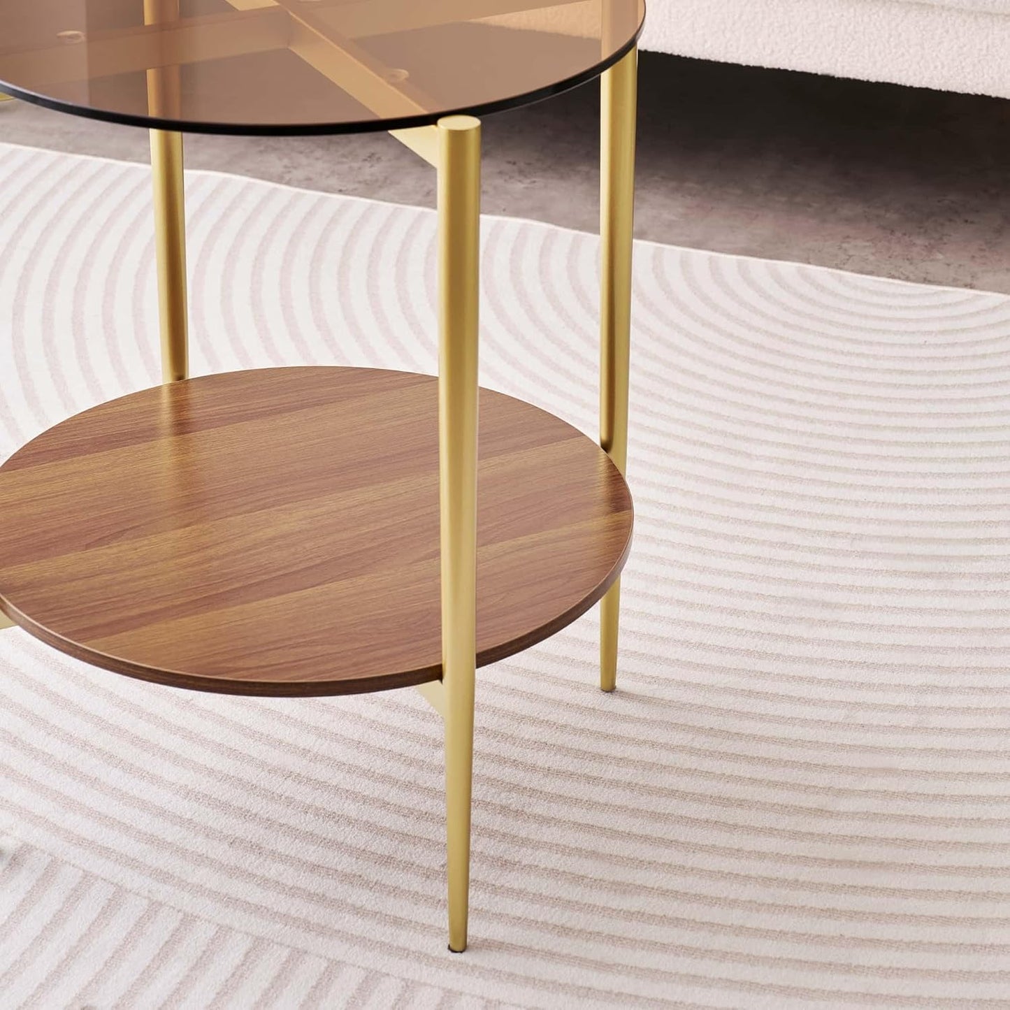 Round Glass End Table, Mid-Century Modern Design Sofa Table for Living Room, D18 x H23, 2-Tier