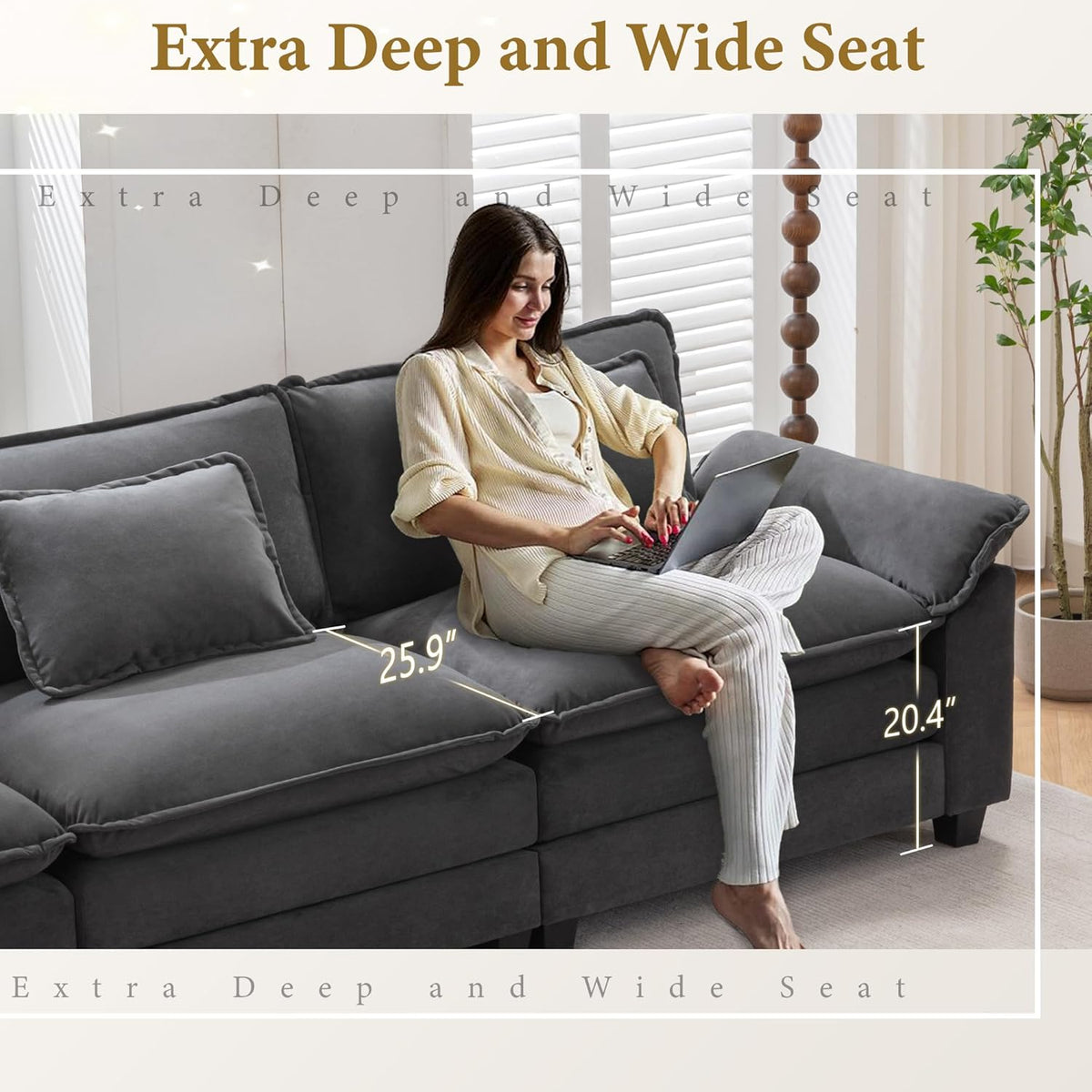 URRED Modular Sectional Sofa Comfy Cloud Couch, Modern Velvet Sofa Sleeper Deep Seat Couches with