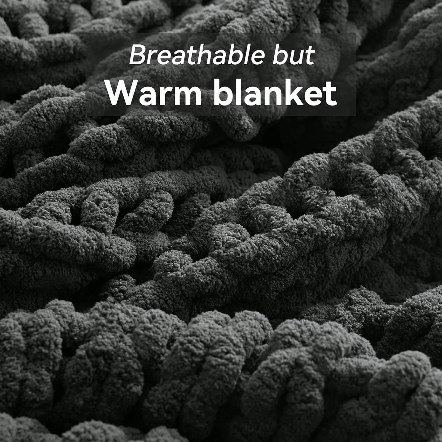 Chunky Knit Throw Blanket, 60''*80'' Knitted Throw Chenille Yarn for Bed Couch, Handmade Dark Grey