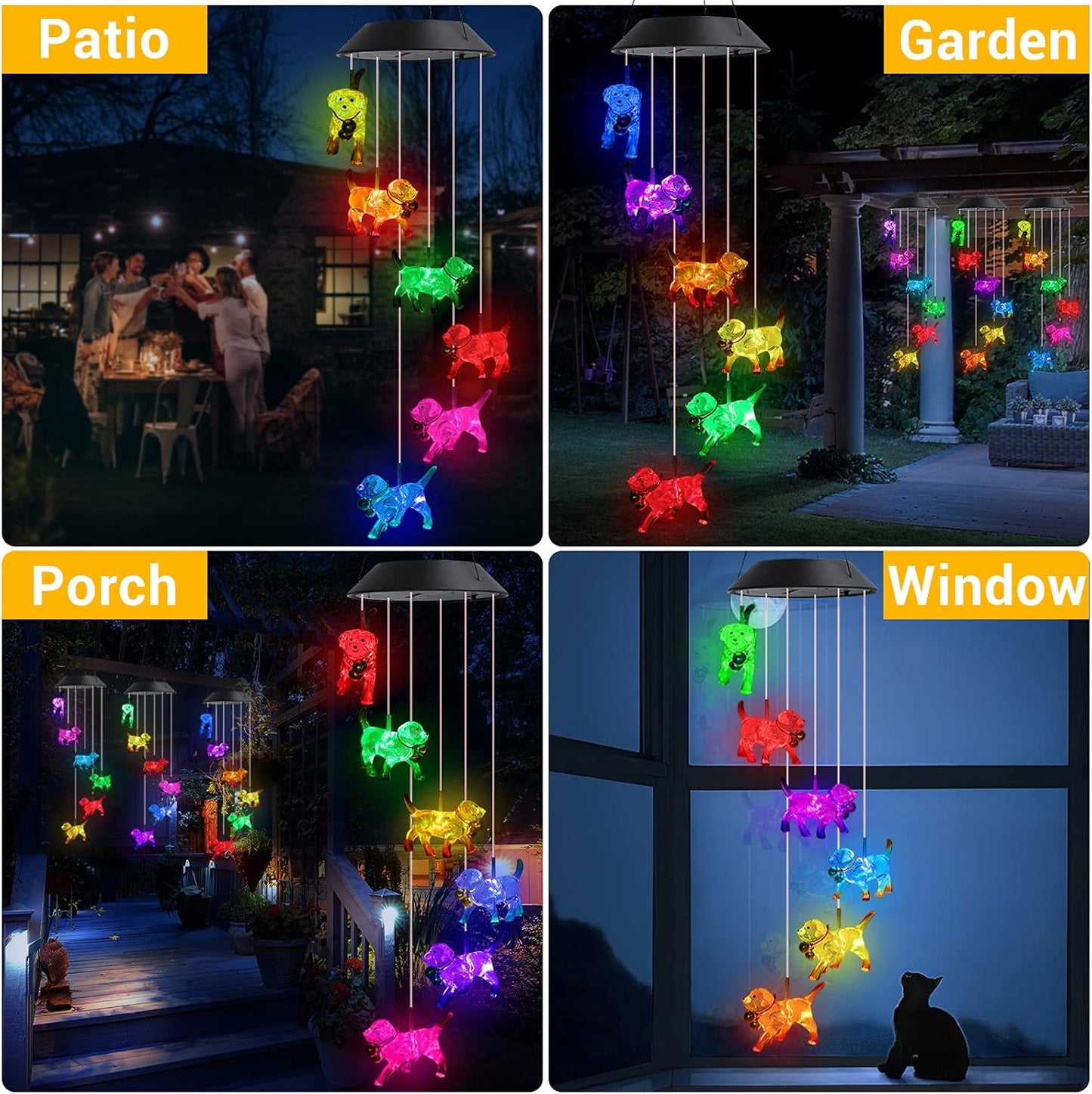 Toodour Solar Wind Chime, Color Changing Wind Chimes Dog, LED Decorative Mobile, Gifts for Mom