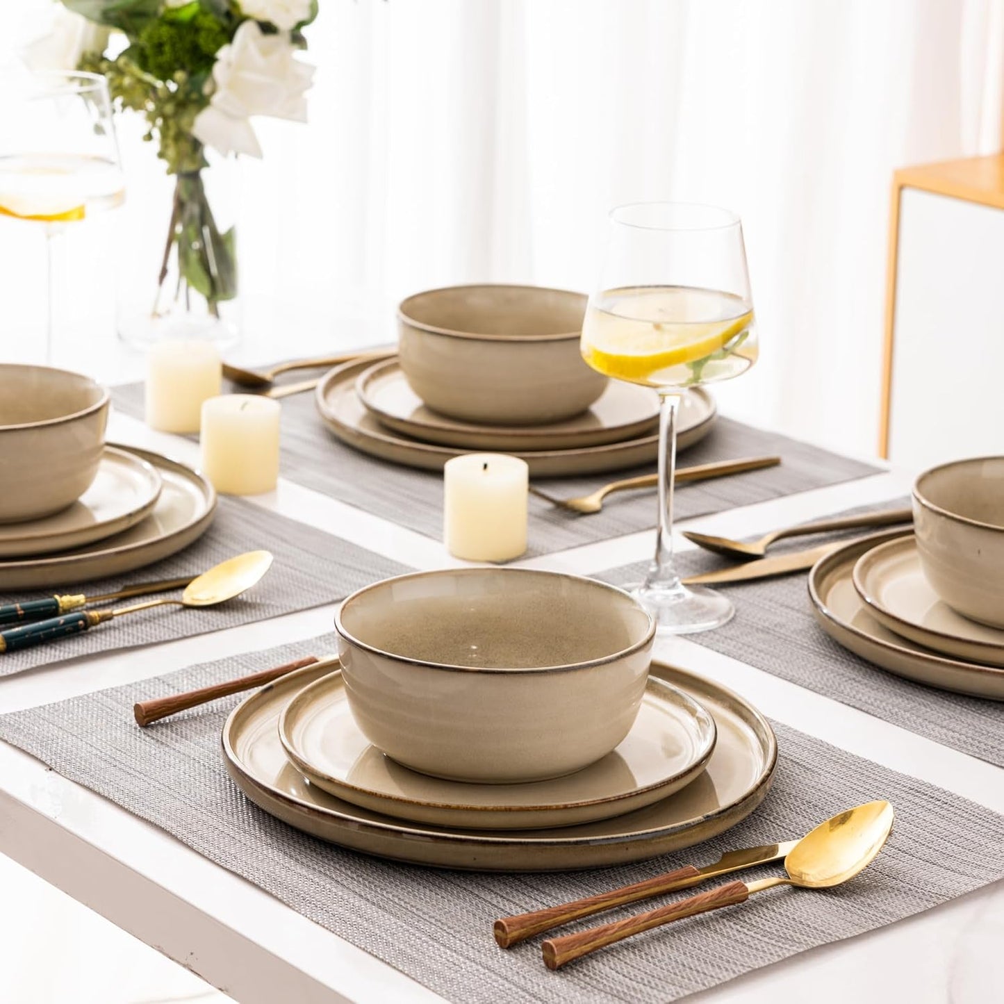 GBHOME Ceramic Dinnerware Sets for 8, 24 Pieces Stoneware Plates and Bowls Sets, Scratch Resistant