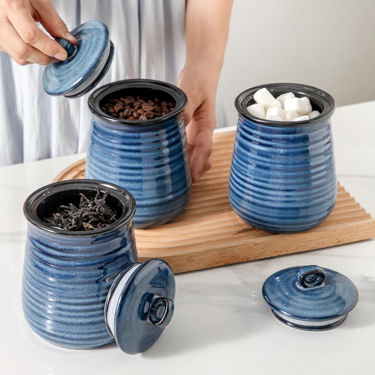 Hasense Kitchen Canisters Set with Airtight Lid for Countertop, 25 Ounce Ceramic Vintage Food
