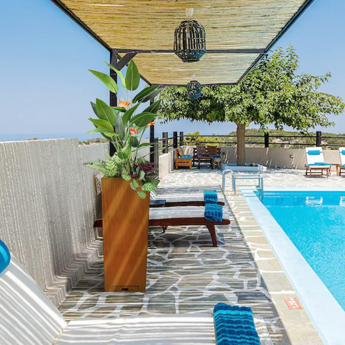 KOL Pre-Rusted Steel 30''H Planter Box, Weathering Steel Planter Box,Rustic Finish Metal Tall