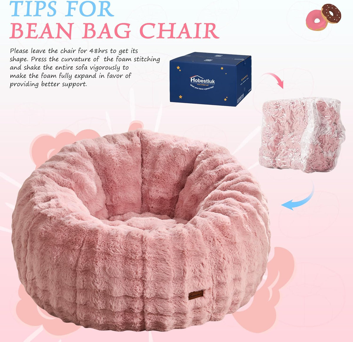 Hobestluk Bean Bag Chair Oversized Bean Bag Chair for Adults Donut-Shaped Large Bean Bag with