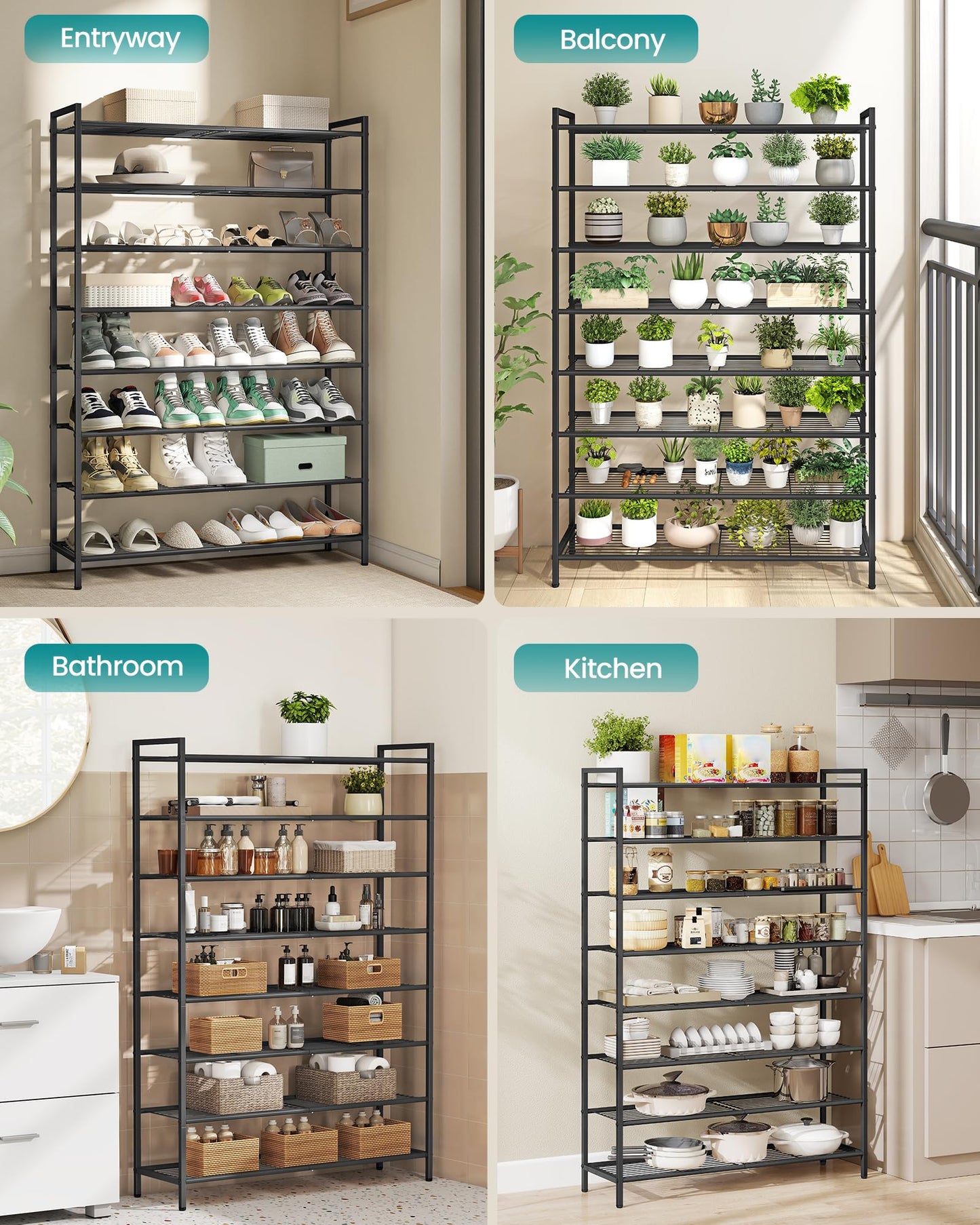 SONGMICS Metal Shoe Rack, Free Standing Shoe Organizer for Entryway Closet Garage Small Spaces