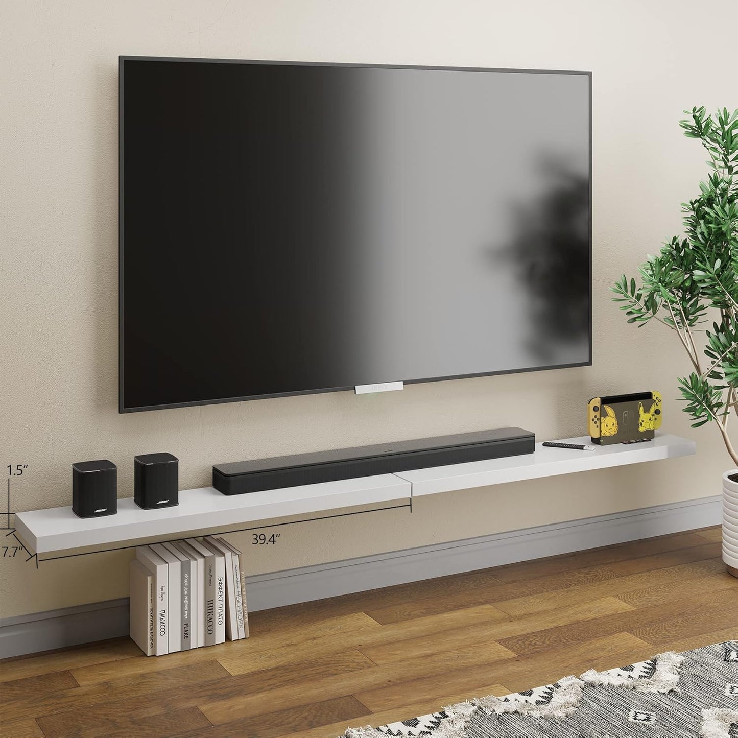 BAMEOS Floating Shelves,40 in W x 8in D Wall Mounted Wooden Shelves with Invisible Brackets Set of
