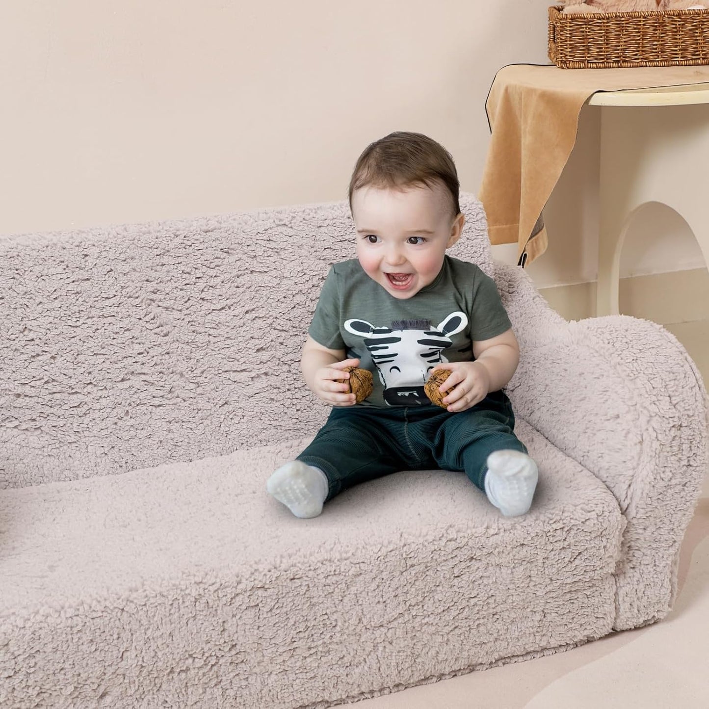 Kids Extra Wide Chairs for Toddler, 2-in-1 Toddler Soft Sherpa Couch Fold Out, Convertible Sofa to