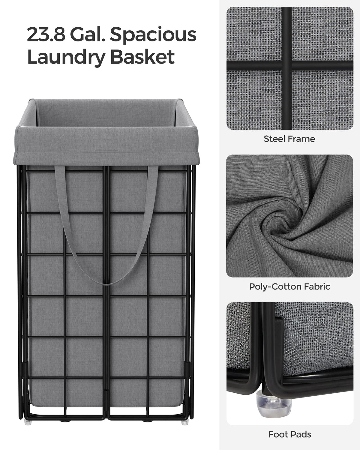 SONGMICS Laundry Hamper, 23.8 Gal. (90L) Laundry Basket, Collapsible Clothes Hamper, Removable and