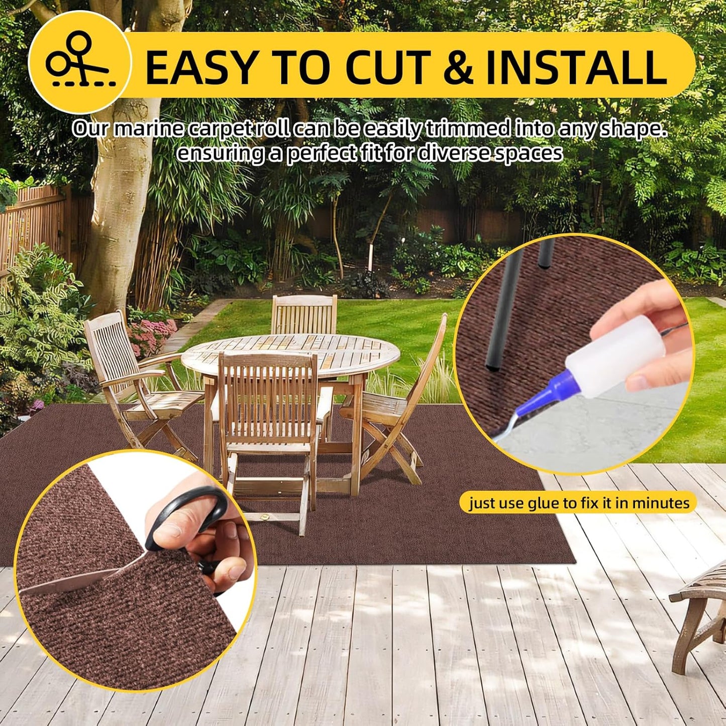 Marine Carpet,5 FT x 15 FT Brown Indoor Outdoor Carpet 0.2" Thick Boat Carpet with Water-Proof TPE