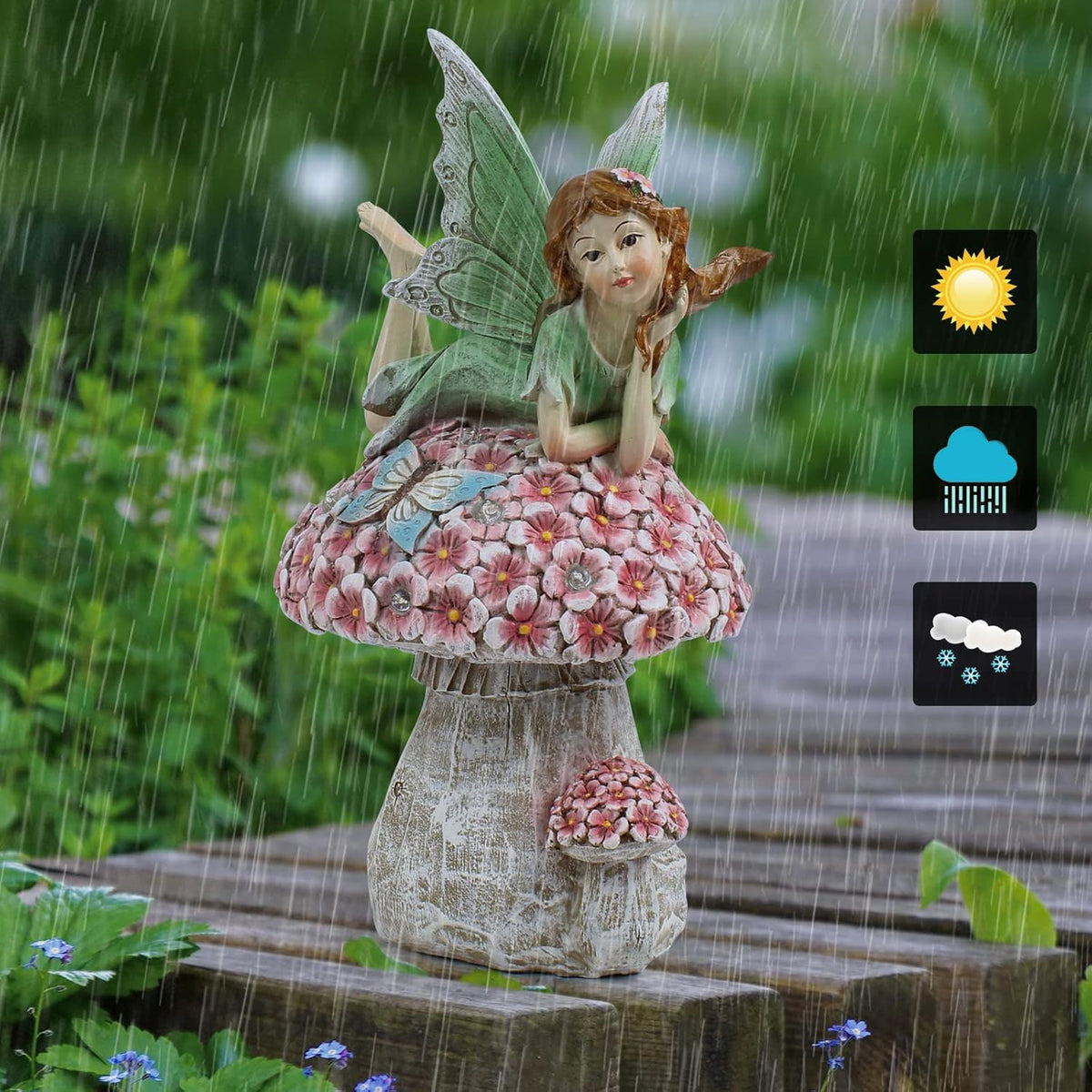 Garden Fairy Decor for Outside, Fairy Garden,Flower Fairy Outdoor Statue,Solar Powered Resin