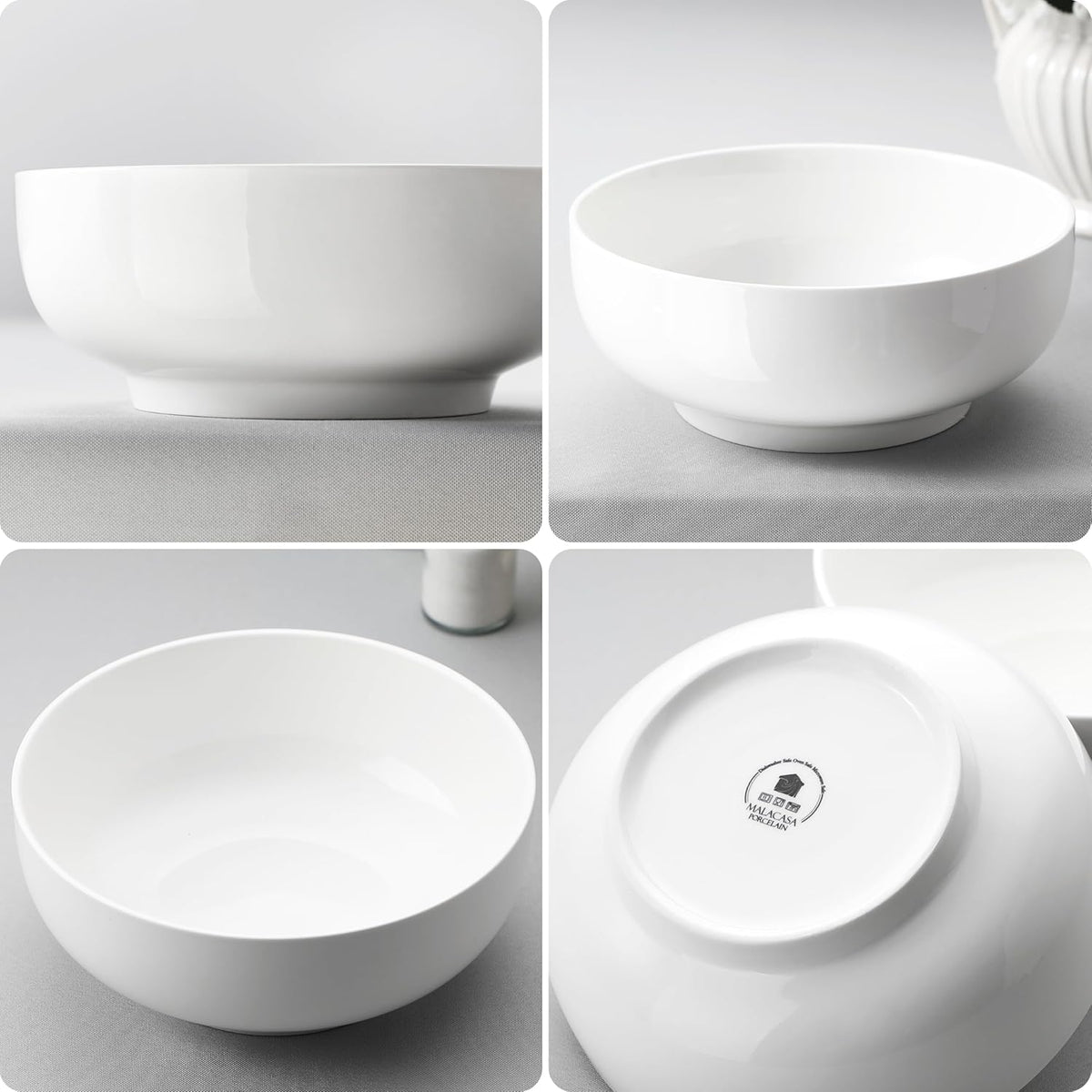 MALACASA Large Serving Bowls - 60 OZ (8") Salad Bowls Set of 2, White Mixing Bowls for Kitchen
