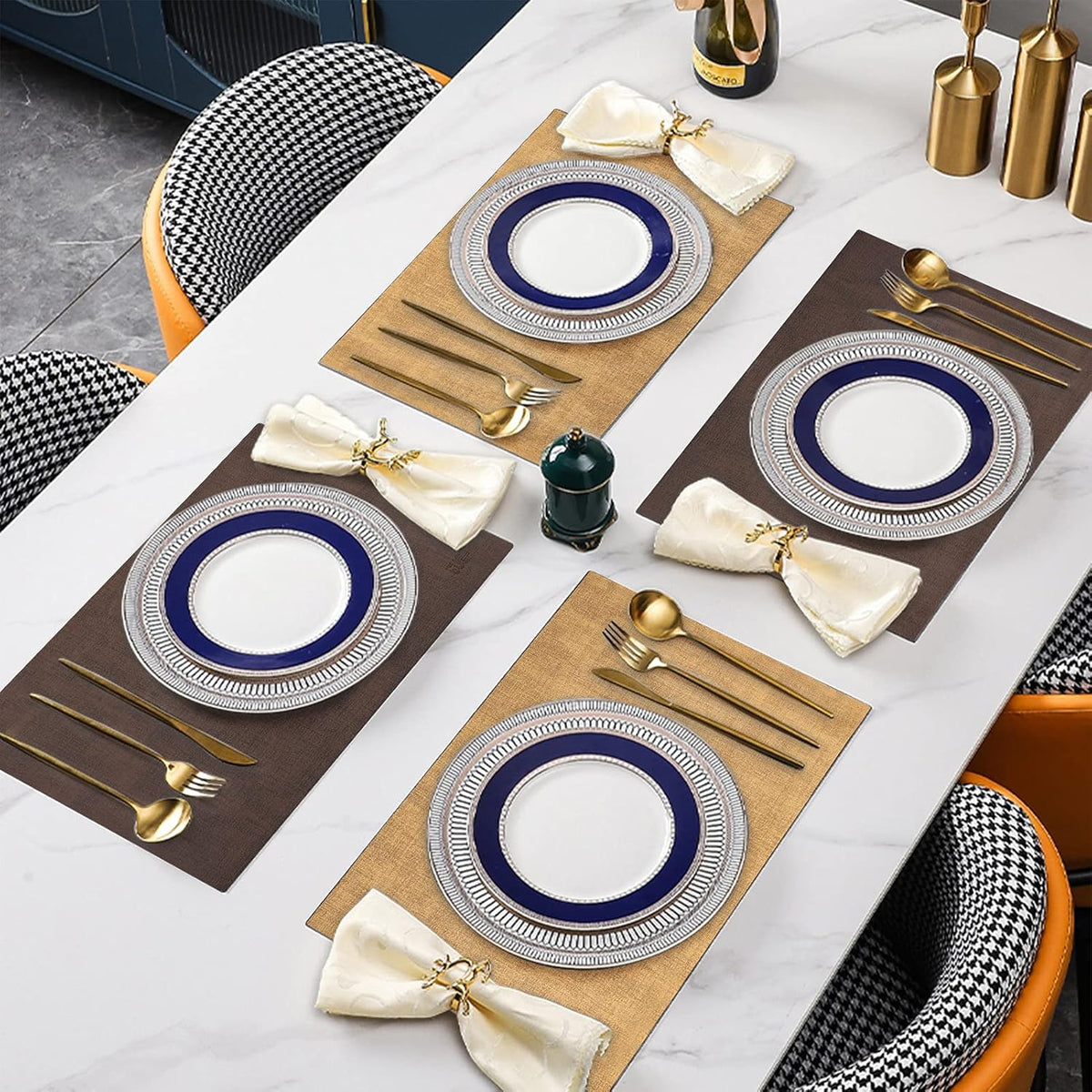 SUEH DESIGN Leather Placemats Set of 6 Reversible Table Mats Heat Resistant Waterproof No-Slip