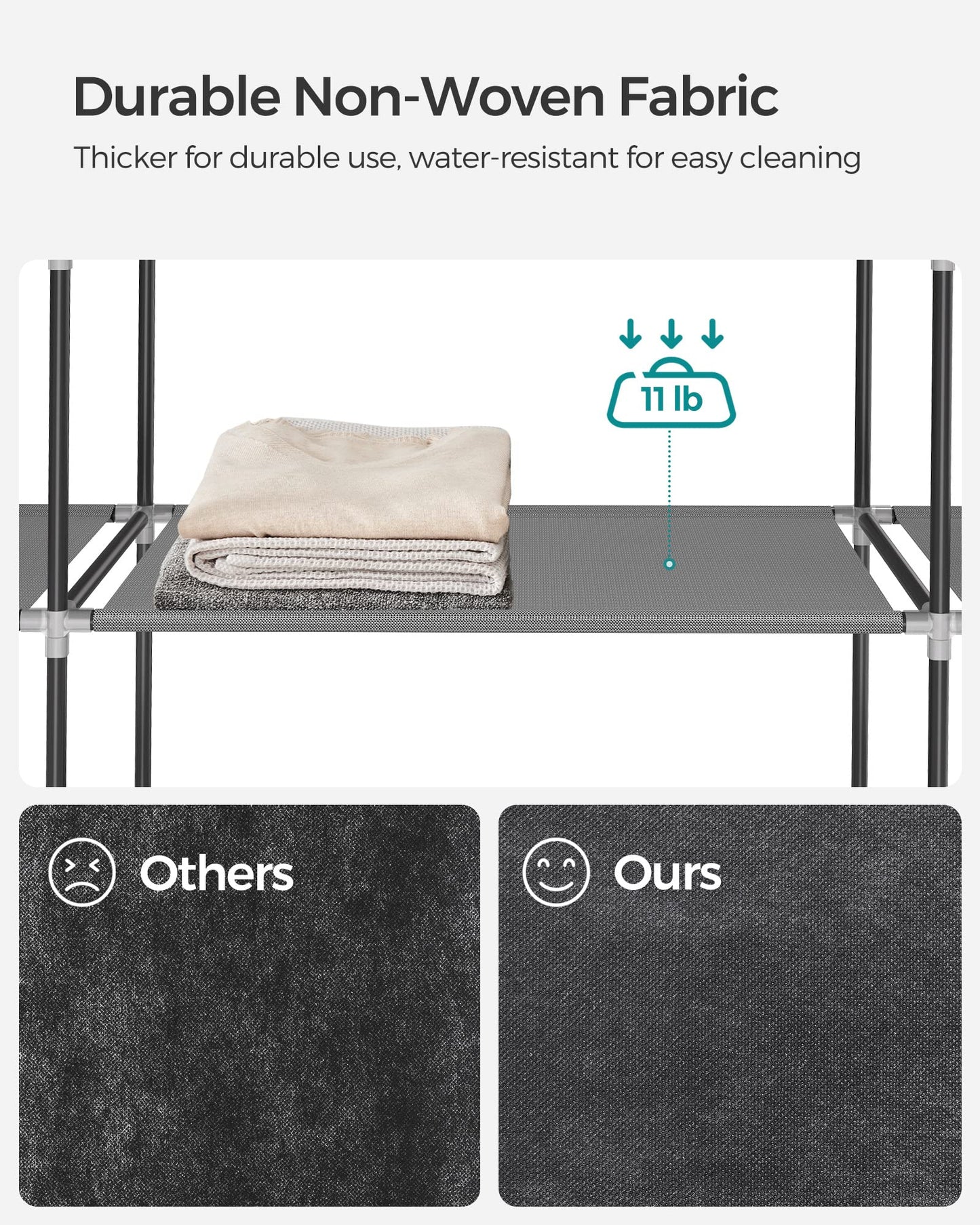 SONGMICS Portable Closet with Cover, 4 Hanging Rods and Shelves