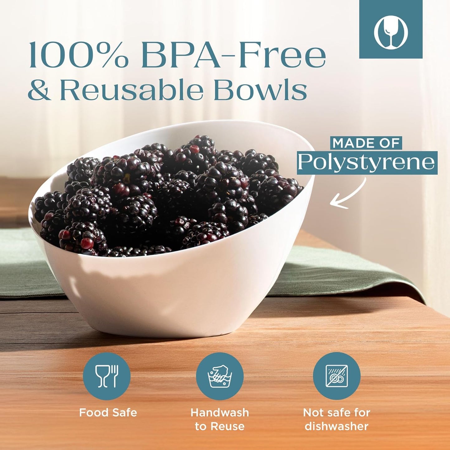 Posh Setting - White Plastic Serving Bowls for Party Angled Bowls Disposable Chip Bowls Candy Bowls