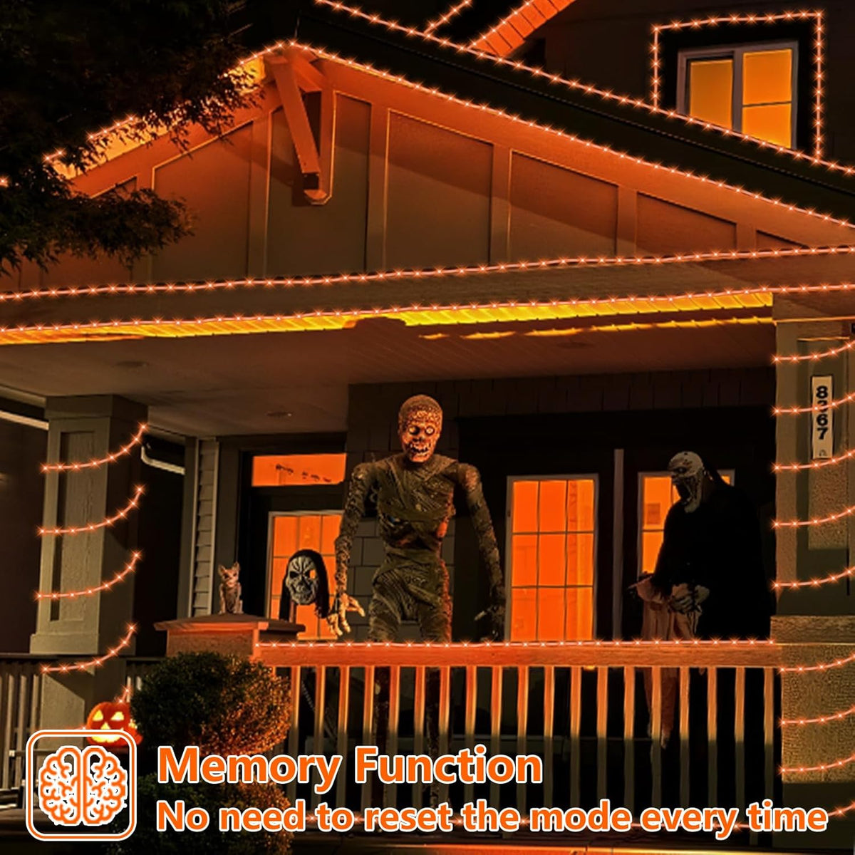 YEGUO Orange Lights for Halloween, 2 Pack Each 33ft 100 LED Rope Lights Outdoor, 8 Modes Fairy
