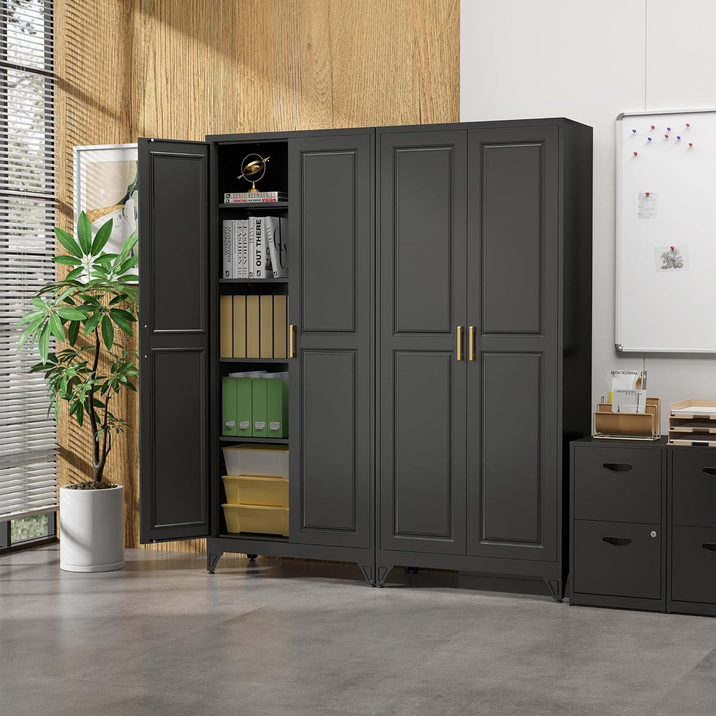Kitchen Pantry Cabinet,75”Black Metal Storage Cabinets with Doors and 4 Adjustable Shelves,Kitchen