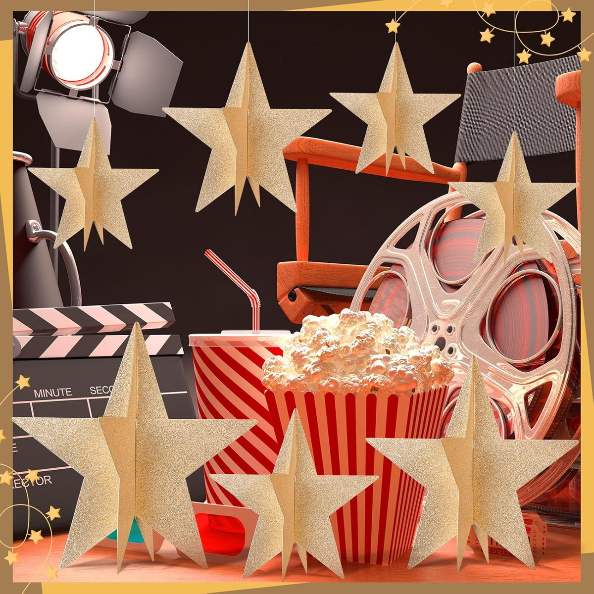 45 Pcs 3D Star Centerpieces Movie Night Decorations for Table in 3 Sizes Hanging Supplies for Red