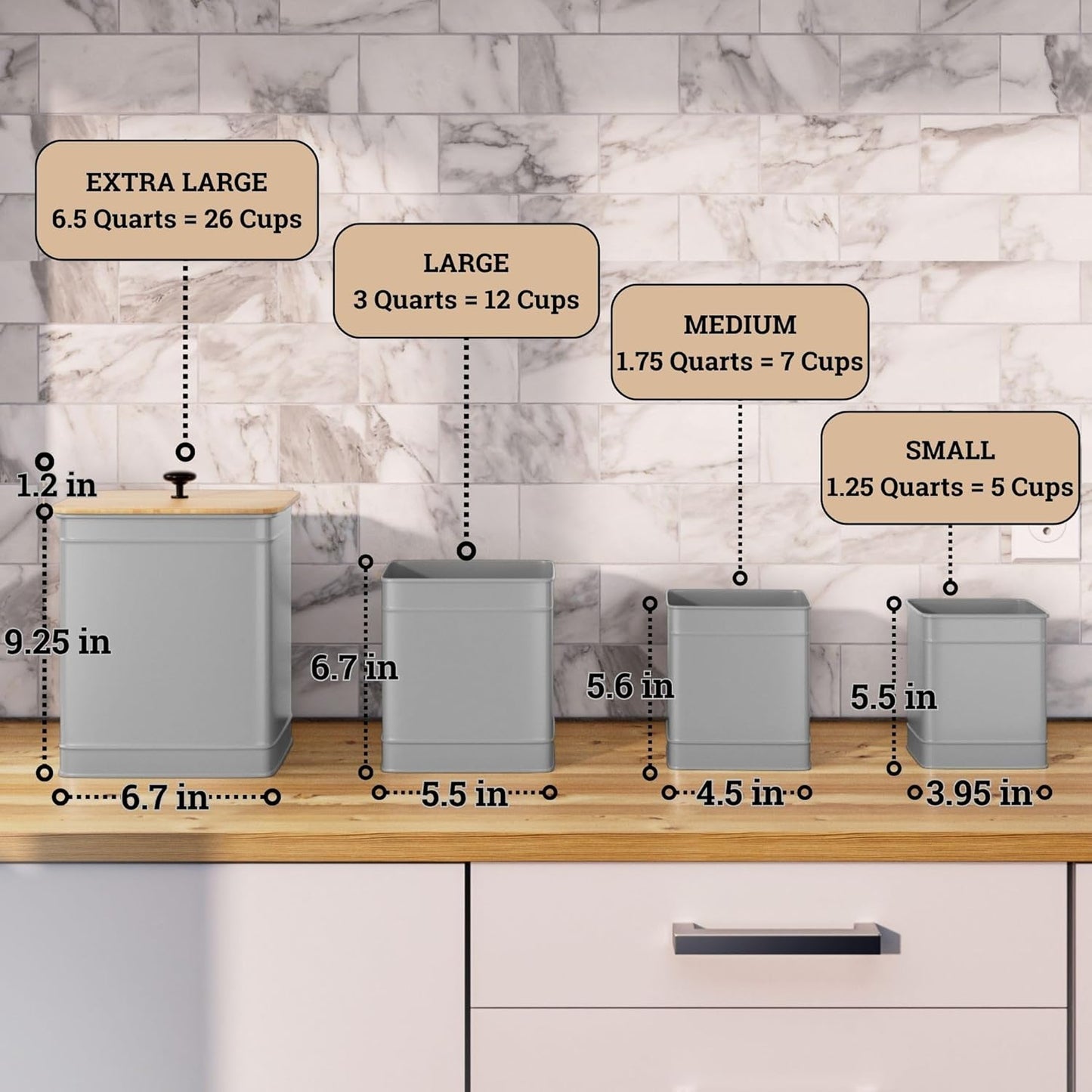Kitchen Canisters for Countertop Set of 4 with Customizable Chalkboard Labels & Marker Pen - Big