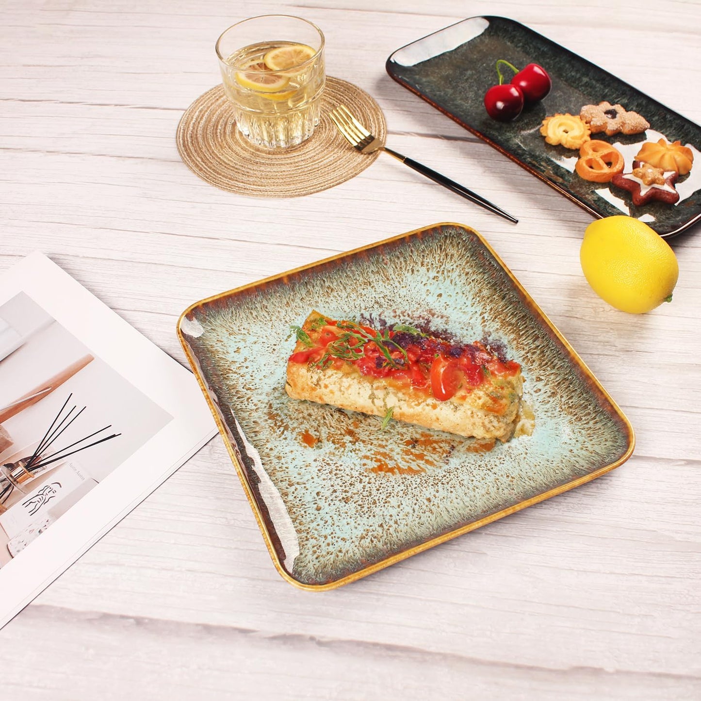 Ceramic Dinner Plates Dish Set,Set of 4,for Lunch snacks -Microwave Oven & Dishwasher Safe,Scratch