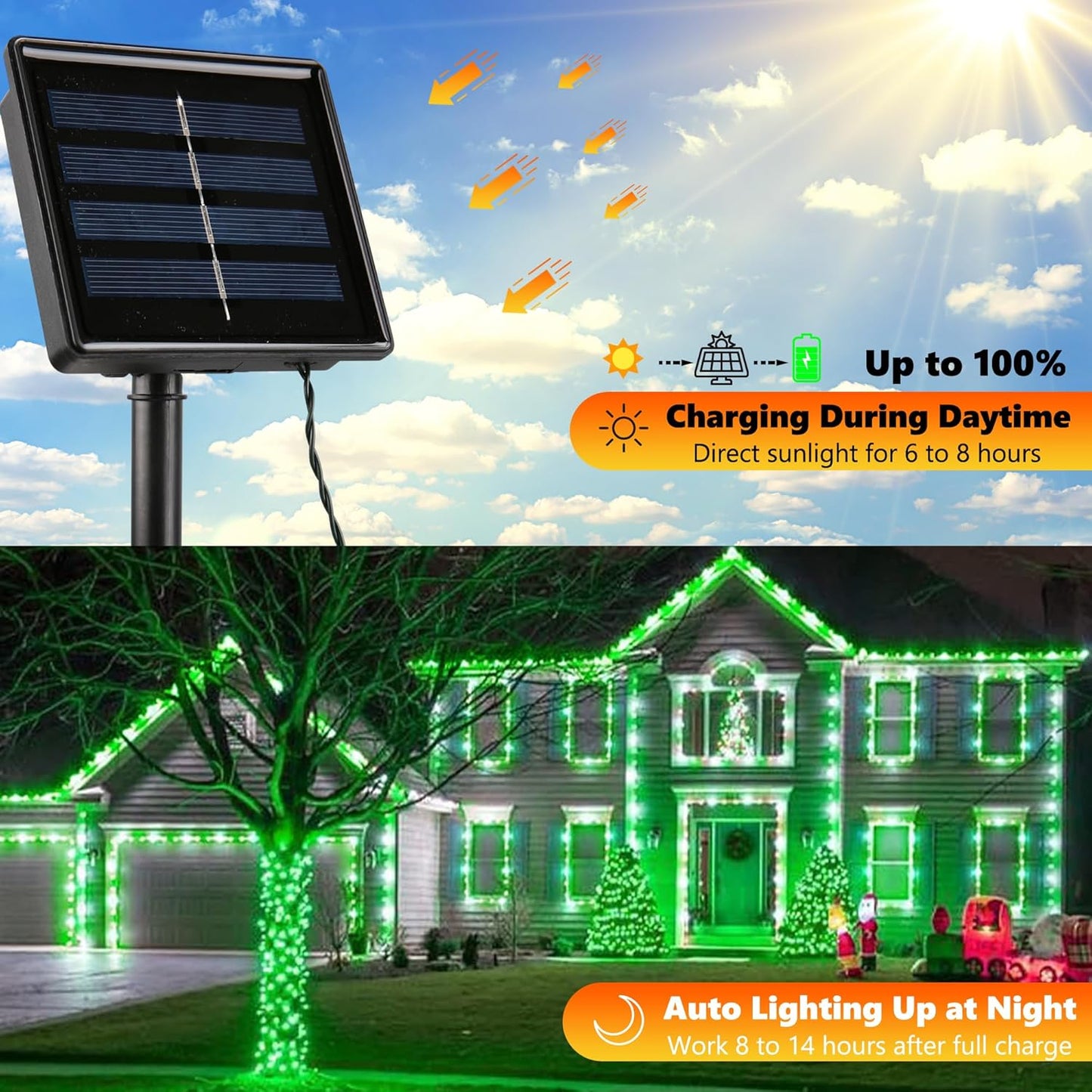 Joomer Green Solar Christmas Lights, 2 Pack Total 144FT 400 LED 8 Modes Waterproof Solar Christmas