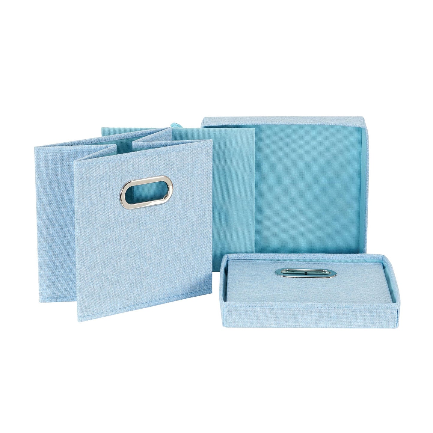 Household Essentials 816-1 Café Cube Bin Storage Set with Lids and Handles | 2 Pack, Baby Blue Linen