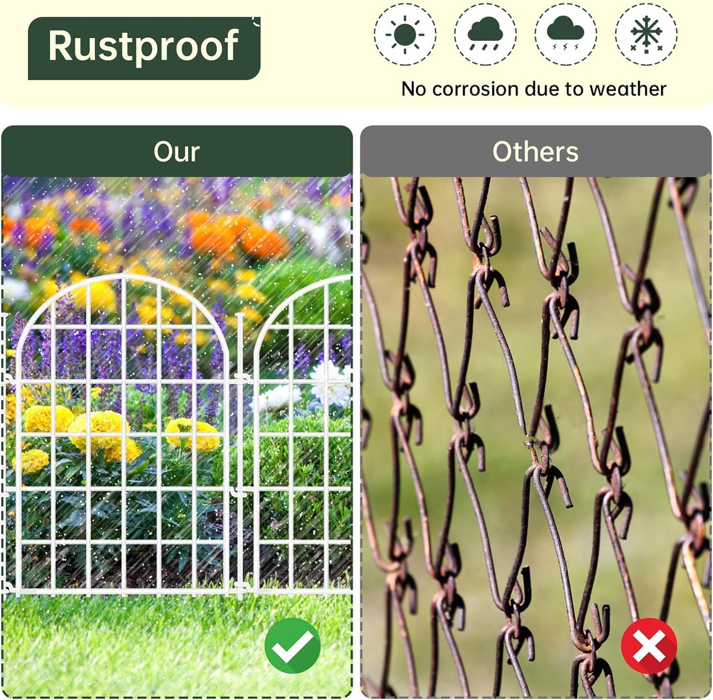 32.5ft(L) x 22in(H) Panels Garden Fence, 30 Panels Arched No Dig Fence, Decorative Animal Barrier