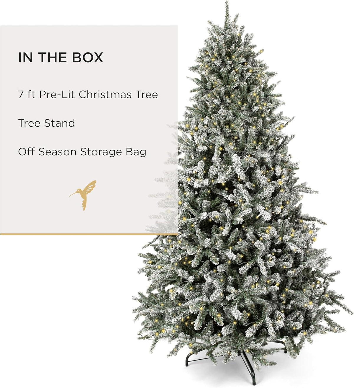 Papyrus Frosted 7 ft Pre-Lit Artificial Christmas Tree, Blue Spruce, Warm White Lights, Includes
