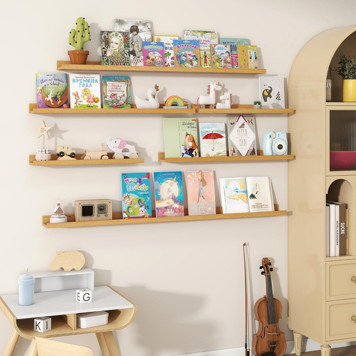 Fun Memories Picture Ledge Shelves Set of 2, 48 Inch Rustic Wall Mounted Floating Shelves with Lip