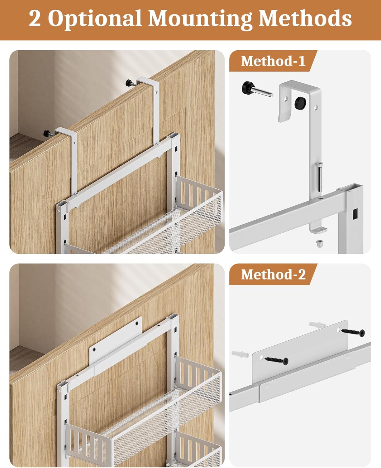 Over the Door Pantry Organizer 8-Tier, Large Metal Door Spice Rack with Adjustable Basket, 2 in 1