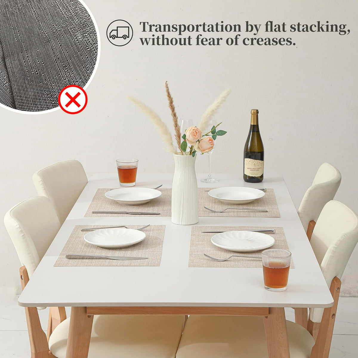Leetaltree Beige Placemats Set of 4 - Heat Resistant Non-Slip Place mats for Dining Table, Washable